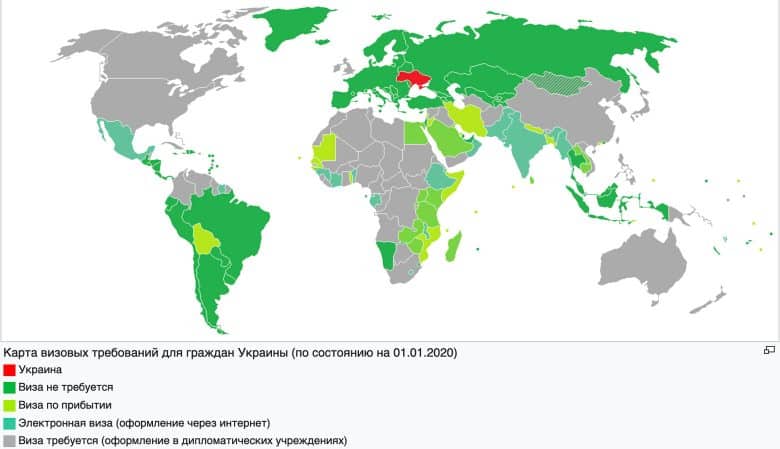 Карта стран, куда не нужна виза гражданам Украины в этом году