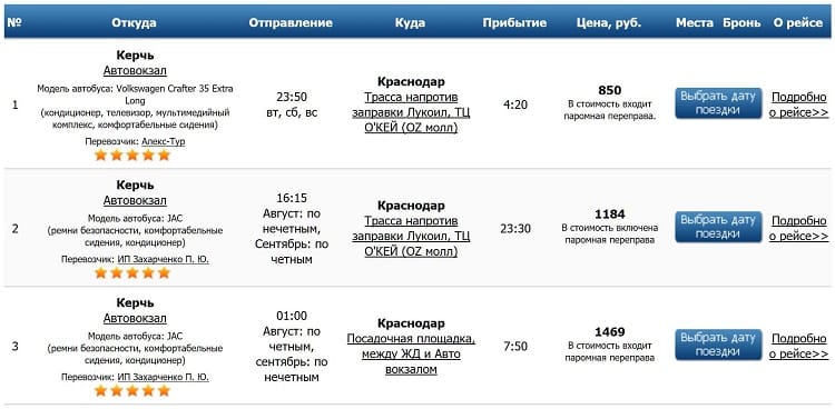 Билеты на автобус "Керчь- Карснодар"