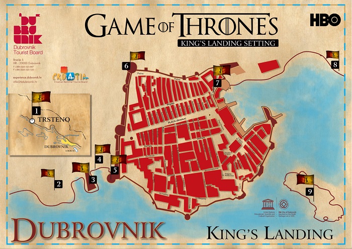 Карта мест, где снималась "Игра престолов" в ХОрватии