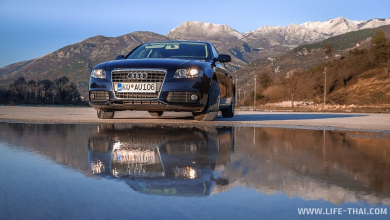Красавица Audi A4 на фоне заснеженных гор Audi A4 аренда в Черногории, наш опыт