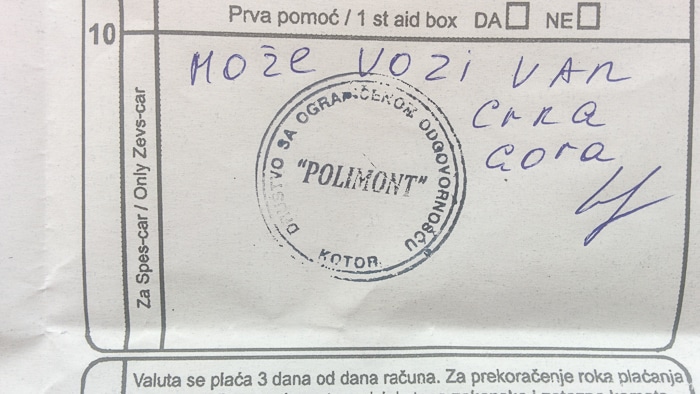 Разрешение выезда заграницу на арендованной машине в Черногории