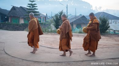 Монахи на рассвете идут собирать подаяния