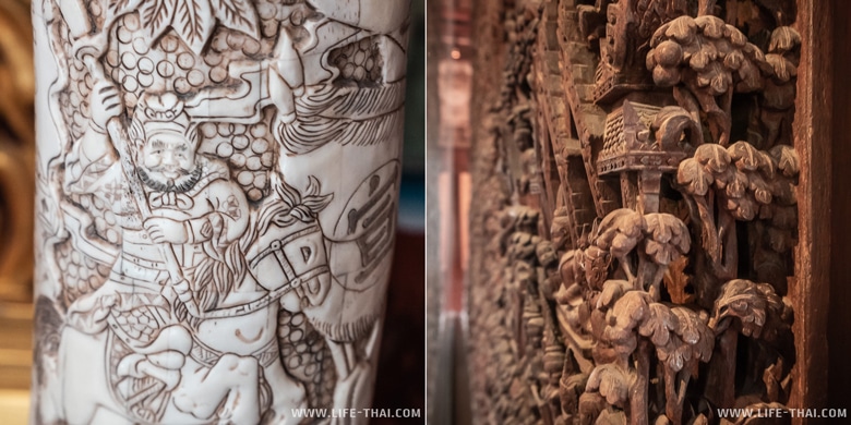 Резьба по дереву и на слоновьей кости в парке Ancient Siam в Бангкоке