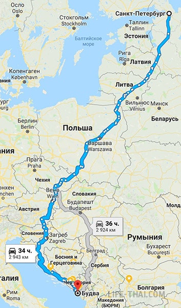 Маршрут поездки в Черногорию из Санкт-Петербурга на своей машине