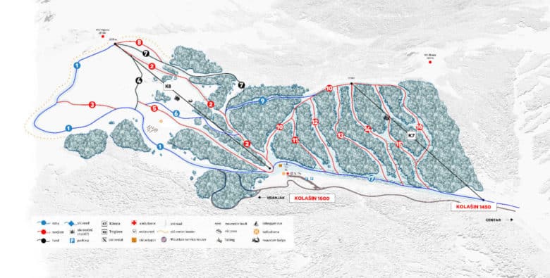 Карта схема горнолыжного курорта Колашин 1450 и Колашин 1600